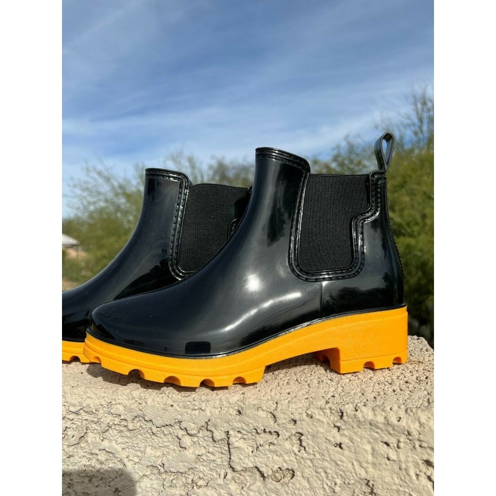 Coboxy Women's Black Rain Boots with Yellow Soles Size 39/XL (8 - 8.5 US) - New